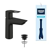 GROHE Start Loop Miscelatore Lavabo Monocomando con Set Scarico Push-Open (Taglia M 164 mm, Risparmio Idrico, Cartuccia Ceramica 28 mm, Attacchi 3/8 Pollici, Facile da Installare), Nero Opaco