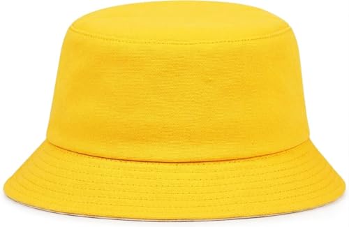 Image of JUNGANRHA® Unisex Womens, Mens Cotton Bucket Hat Reversible Girls or Boys Fisherman Hats Plain for Hunting, Camping, Hiking, Travelling, Fishing, Football Summer Sun Hat Yellow