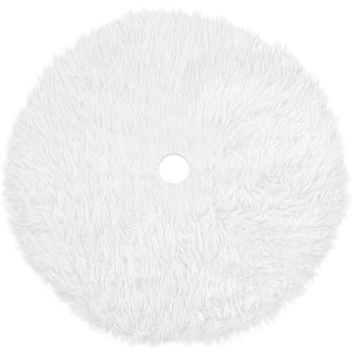 Konsait Plush Christmas Tree Skirt - Round Snow White Xmas Tree Mat Base Cover for Holiday Home Decorations,19Inch/50CM