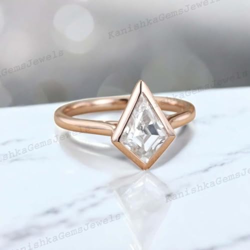 7x11 mm Kite Cut Moissanite Engagement Ring for Women Solid Rose Gold Plated Bezel Setting Handmade Alternative Fine Jewelry Fourth of July Gift for Her3