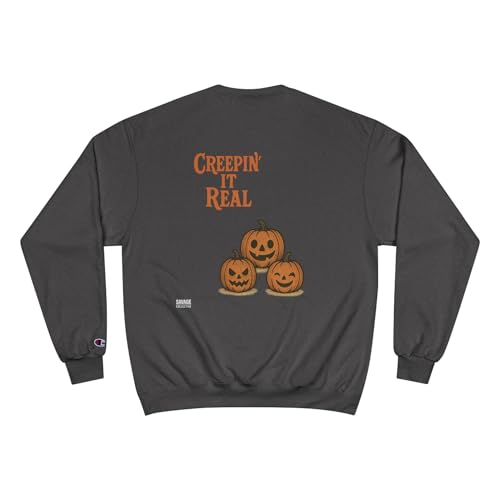 Creepin' It Real Champion Sweatshirt - Cozy Halloween Sweatshirt, Spooky Season Apparel, Fall Fashion,2