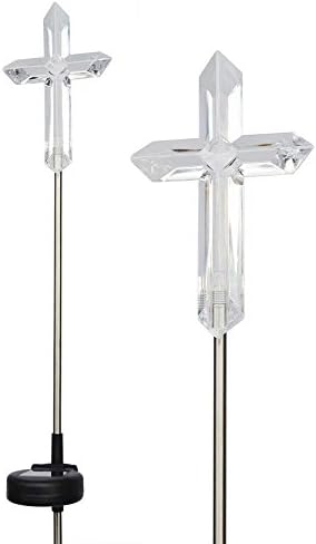 Set of 2 Clear Acrylic Cross Solar Yard Stick Color Change LED Light