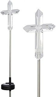 Set of 2 Clear Acrylic Cross Solar Yard Stick Color Change LED Light