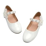 SFTJIEKUA Girls Mary Jane Dress Shoes Ballet Flats Beaded Butterfly Party Wedding Kids White 4