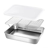 3-teiliges Edelstahl-Backblech mit Kühlgitter-Abdeckungs-Set, Küchenofenblech zum Braten von Keksen, Gemüse, Brot, spülmaschinenfest, Aufbewahrung (23 x 17 x 5 cm)