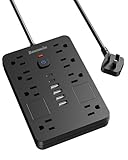 Bawmwim Surge Protector Power Strip - 8 Outlets(1850W/15A) with 6 USB Ports（2 USB C, 6FT Flat Plug Extension Cord, Wall Mount Multi Plug Outlet Extender, ETL Listed for Home, Dorm Room, Black