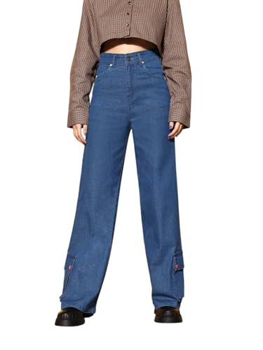 Image of Blue Hem Pocket Stretch Straight Jeans