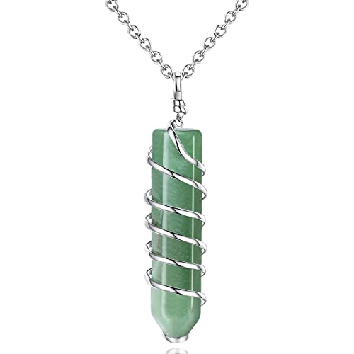 XIANNVXI Natural Green Aventurine Necklace Healing Crystal Wire Wrapped Stone Gemstone Pendant Necklaces Hexagonal Point Reiki Crystals Jewelry Gifts for Women Men