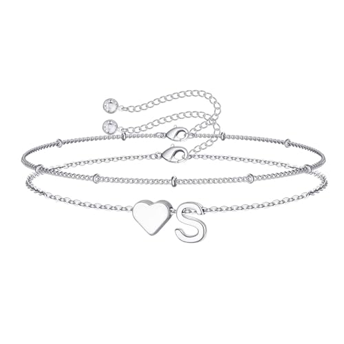 M MOOHAM Easter Gifts for Kids Teens Girls - 14K-Gold-Plated Heart Initial A-Z Bracelets for Women Girl Dainty Gold Bracelets Birthday Easter Basket Stuffers Gifts for Women Teenage Girls Kids Teens