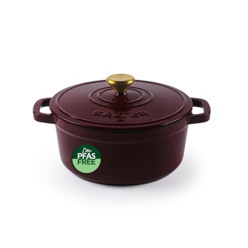 Image of Salter Chester Cast Iron Casserole Pot, 24 Cm, 3.4 L, Burgundy Red