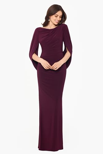 Image of Betsy & Adam Women's Long Stretchy 3 /4 Sleeve Cowl Neck Drape Back Gown
