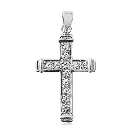 925 Sterling Silver Round Cubic Zirconia Cross CZ Pendant For Women Gift Jewelry for Women Cttw 1