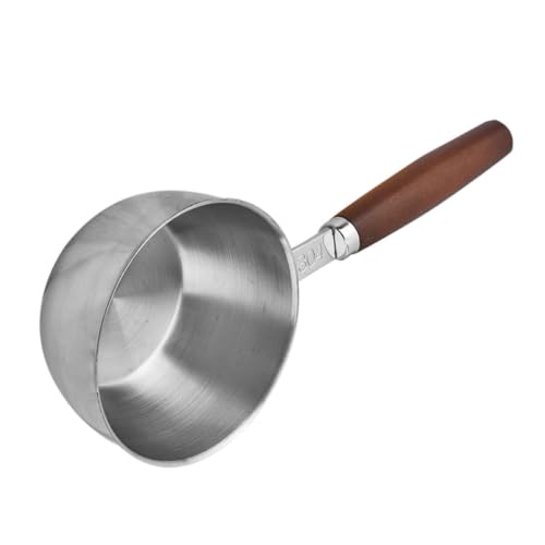 Olla de acero inoxidable resistente a deformaciones y de fácil limpieza con mango de madera 2
