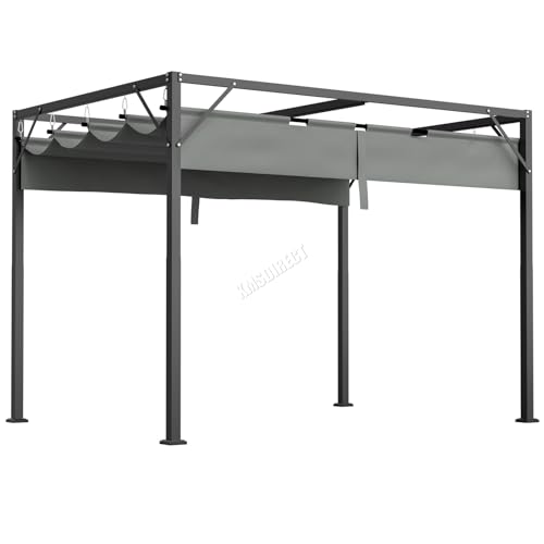 BIRCHTREE Steel Frame Pergola Gazebo 180g PE Polyester UV-Resistant Backyard Garden Sun Shade Roof Shelter Porch Awning Retractable Slide Canopy Outdoor Grape Trellis Patio 3X2M Grey-image