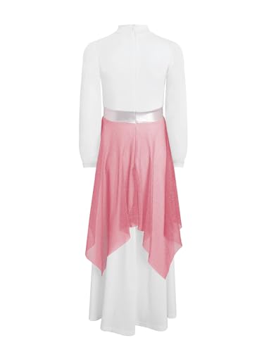 Hansber Kids Girls Church Liturgical Dance Dress Praise Long Sleeve Metallic Asymmetrical Dancewear4