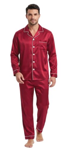 Image of YUSHOW Mens Pyjamas Long Sleeve Satin Loungewear Sets for Men Relaxed Fit