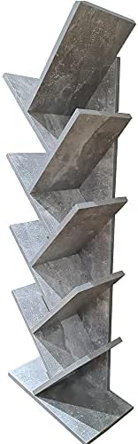 KOSY KOALA Tree Bookshelf, 8 Tier Floor Standing stone grey Bookcase with Wooden Shelves,Magazine Rack Display Unit for Living Room, Home Office, (Grey)