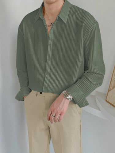 Image of GRECIILOOKS Men's Formal Button Down Shirt - Slim Fit Polycotton Shirt's for Men | Textured Full Sleeve| Business & Meeting Ready (Available in Plus Size)