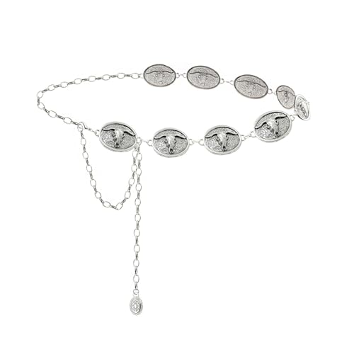 Concho Belt Cowgirl Chain Belts Women Country Concert Outfit Chain Bull Head Waist Chain for Western Dress Jeans