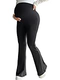 SOLY HUX Damen Hosen Umstandshose mit Knopf Elatischer Bund Schwangerhose Hohe Taille Schlaghose Schlagleggings Herbst Zuhause Outfit Schwarz L