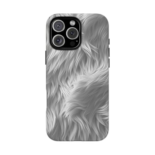 Coque rigide brillante iPhone 16 Pro Max : motif texture fourrure chic