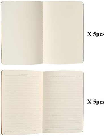 FOCCTS 10 Packs Small Notepad A5, Kraft Cover Notebooks 5 Packs Blank Page/ 5 Lined Page (38 Sheets each), Great Sketchbook Drawing Notebook, Classic Diary Note Pads