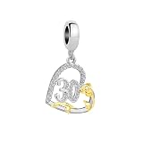ZakiaHo Ciondoli placcati in oro da 12, 13, 16, 18, 21, 30, 40, 50, 60, 70, 80, per compleanni, braccialetti da donna, a forma di rosa, a forma di cuore, compatibili con braccialetti Pandora, Rame