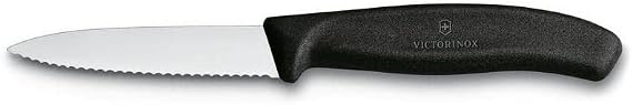Victorinox 3.25 Inch Swiss Classic Paring Knife with Serrated Edge - Dishwasher Safe Non-Slip Handle, Spear Point, Black