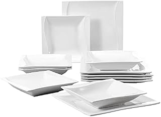 MALACASA, Seria Carina 12-częściowy zestaw porcelanowych talerzy deserowych talerze śniadaniowe 20,5 x 20,5 x 2 cm dla 12 osób