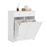 [Pratique et Polyvalent]: Doté de 2 tiroirs et de 2 grands bacs à linge, ce meuble panier à linge est parfait pour les familles, les appartements et les petites salles de bain – un meuble salle de bain essentiel au quotidien