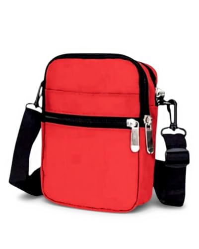 Bolsa Tiracolo Unissex, 4 Compartimentos - Estilo, Praticidade e Organização - Alça Ajustável (Vermelha)