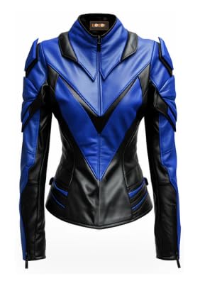 Women AI Generated Design Faux Leather Jacket - Blue and Black Stylish Leather Jacket
