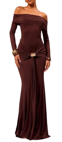 Lingt Chic Women's Grace Maxi Dress Off Shoulder Long Sleeve