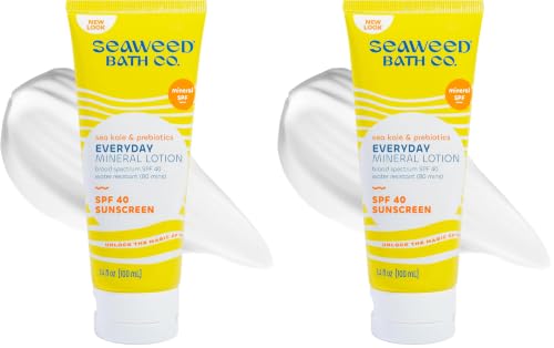 Image of Seaweed Bath Co. Everyday Mineral SPF 40 Broad Spectrum Sunscreen Lotion, 3.4 Ounce, Sustainably Harvested Seaweed, Sea Kale, Prebiotics (Pack of 2)