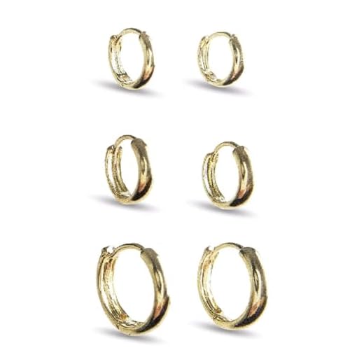 Trio de Brinco Argolinha Click Grossa Banhado a Ouro Kit com 3 Tamanhos Modernos e Sofisticados (Dourado)
