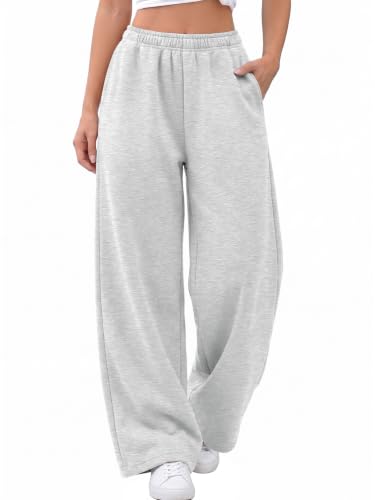 Trendy Queen Womens Wide Leg Fleece Lined Fall Sweatpants Gray M
