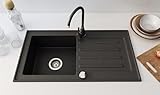 Elegant und Praktisch: Genießen Sie die Eleganz und Funktionalität unser Granitspüle mit großem Becken & eine Abtropffläche. Ihr vorgebohrtes Loch und das große Becken bieten optimale Arbeitsmöglichkeiten- und alles reversibel! Dabei passt sich unsere Graniteinbauspüle perfekt an Ihrem Dekor an.