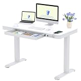 FLEXISPOT Q3 Scrivania Regolabile in Altezza, Piano Unico con Angoli Arrotondati 120x60 cm Bianco, Porta di Ricarica USB-C, Funzione Anti-Collisione Auto-ritorno, Cassetto Sottopiano Integrato