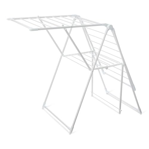 Amazon Basics Foldable 2-Wing Metal Clothes Drying Rack, 61x23.6x39.3 inches, White