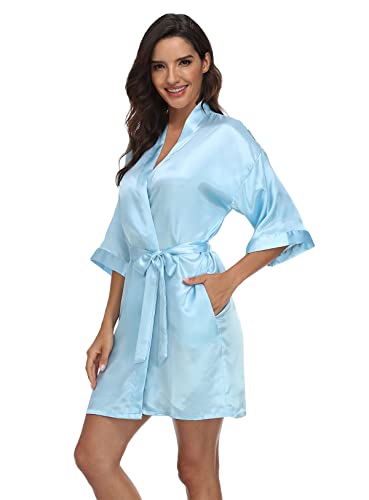 Image of Women's Pure Short Silky Robes Bridesmaid Bride Party Satin Robes Sleepwear