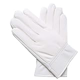 Yosang Men's Soft Genuine Lambskin Leather Winter Warm Policeman Hunting White Gloves (XL (9.2-9.8 in), White)