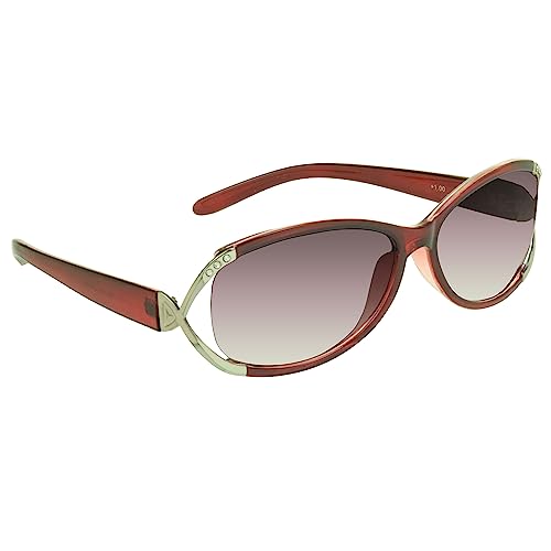 proSPORT Reading Sun Glasses +2.00 Tinted Smoke Lens Red frame with Silver with Rhinestones for Women