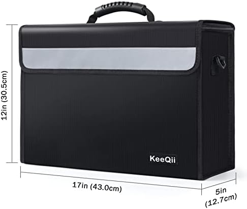 KeeQii Fireproof Document Box, 17x12x5 Fireproof and Waterproof Bag Large Capacity, 3-Layers Fireproof Safety Box, Fireproof Box for Documents, Money, Laptop, Deed and Valuables