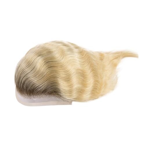 Extensiones de cabello Top mono del postizo de los hombres frente cordón cabello humano con la base 4T613# piel PU rubia accesorios