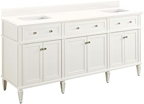 Signature Hardware 465025 Elmdale 72" Free Standing Double Vanity Cabinet Set with Mahogany Cabinet, Vanity Top and Rectangular Undermount Sinks - No Faucet Holes - White/Arctic White