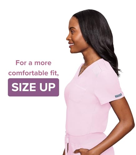 Image of Med Couture Women's V-Neck Scrub Top, Modern Fit Tuck-in Top with Stretchy Rib-Knit Shoulders and Chest Pocket - MC7448