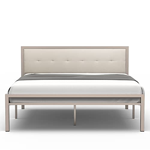 Nazhura Full Size Bed Frame Steady Steel Platform With Fabric Headboard/Footboard (Champagne Color Frame) #TOP27