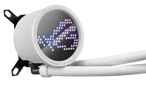 Image of ASUS ROG RYUO III 240 ARGB White Edition All-in-one AIO Liquid CPU Cooler 240mm Radiator, Asetek 8th gen Pump Solution, Anime Matrix LED Display and ROG AF 12S ARGB Fan.