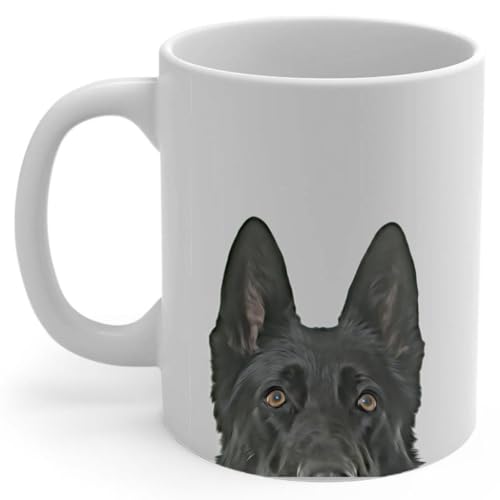 Funny Curious Black German Shepherd Peeking Look Out Coffee Mug 1...