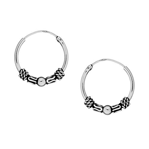 Silverly Aros Balineses Indo Bali de 16mm | Pendientes de Aro de Plata de Ley 925 | Pendientes Pequeños de Plata para Mujer | Zapatillas de Dormir de Cartílago Estilo Bohemio para Hombre
